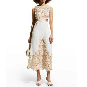 ZIMMERMANN EMBROIDERY CUT OUT MIDI DRESS